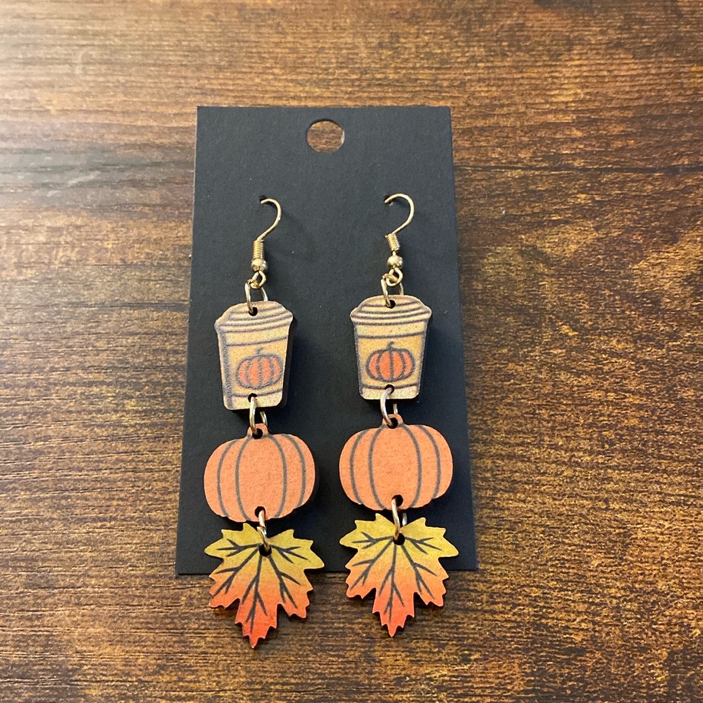 Pumpkin latte wooden dangle earrings